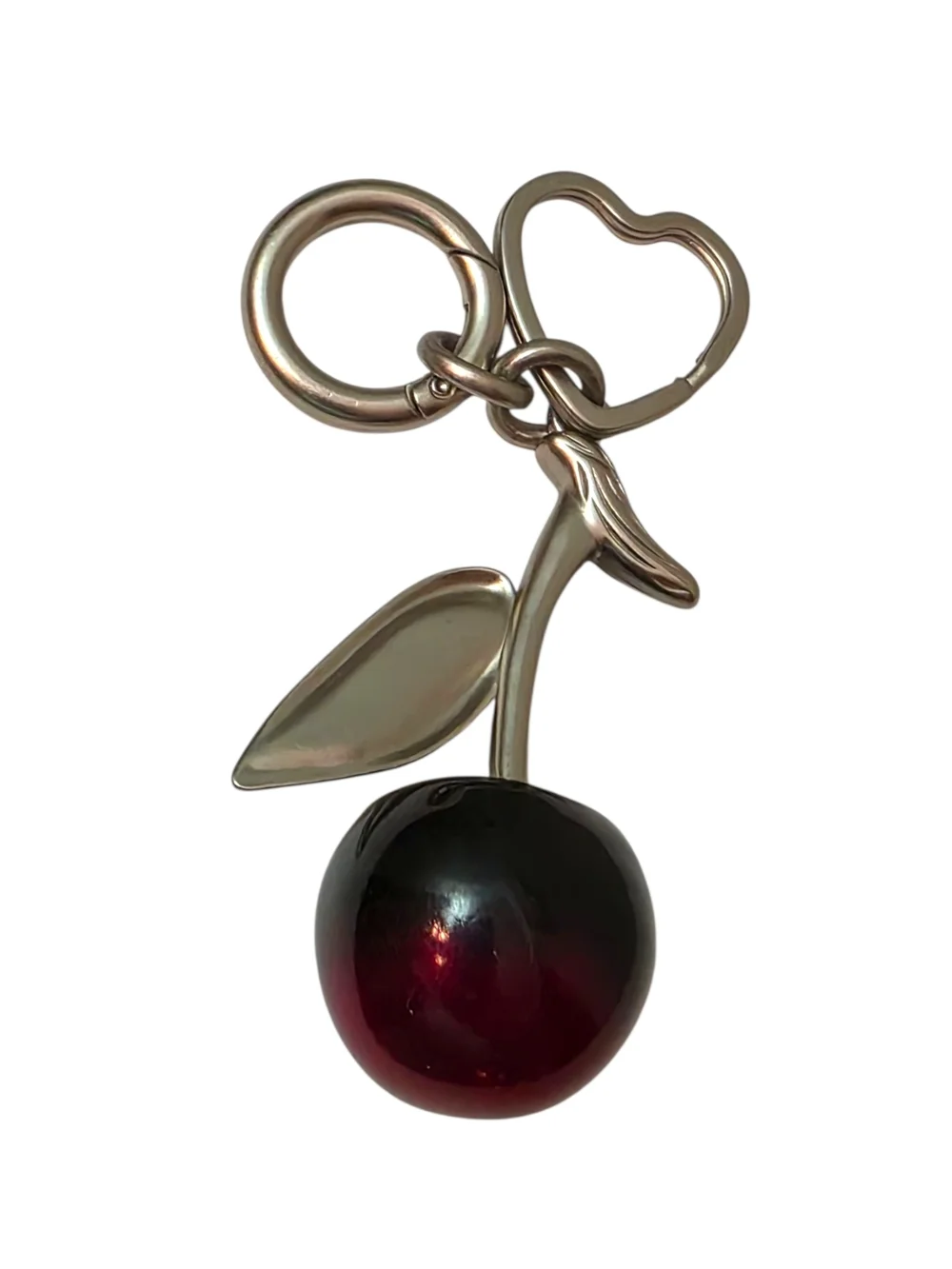 Cherry Keychain Charm in Metallic Silver and Deep Berry
